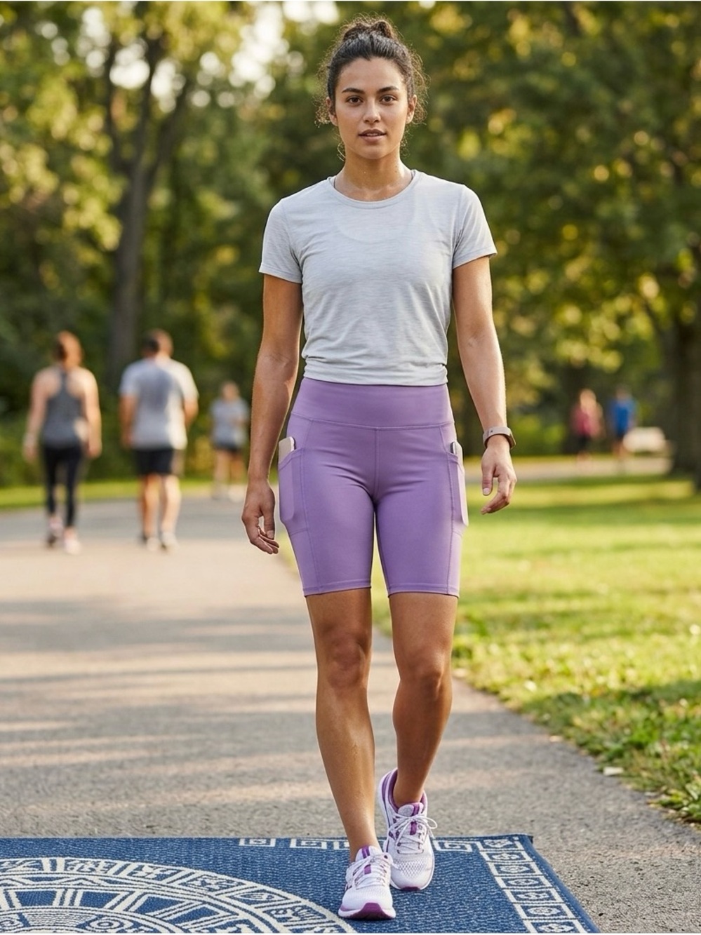 High-Waist Purple Bike Shorts with Side Pockets